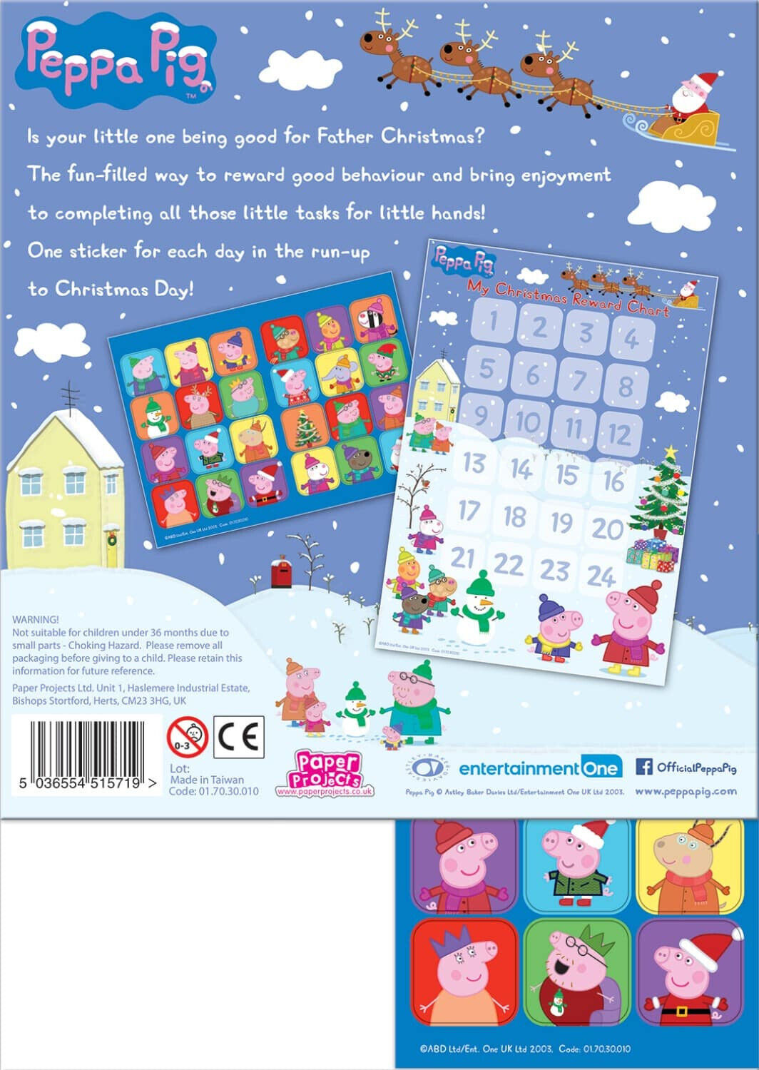 PEPPA PIG ADVENT REWARD CHART CHRISTMAS COUNTDOWN 24 STICKERS XMAS KIDS NETFLIX