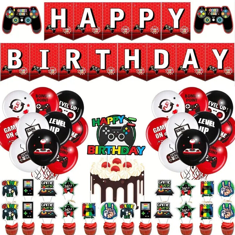 Gaming Birthday Party Decorations Balloons Fun Red Game Gamepad