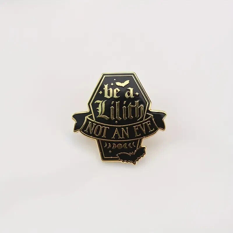 Be A Lilith Not An Eve- Coffin Shaped Flying Bats Pin Badge GOTH HORROR VAMPIRE