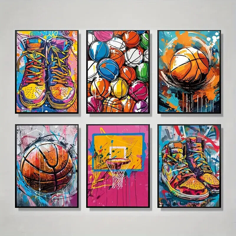 BASKETBALL NET SNEAKERS BALLS CANVAS Film Movie Art Wall PRINT SPORT MULTICOLOUR