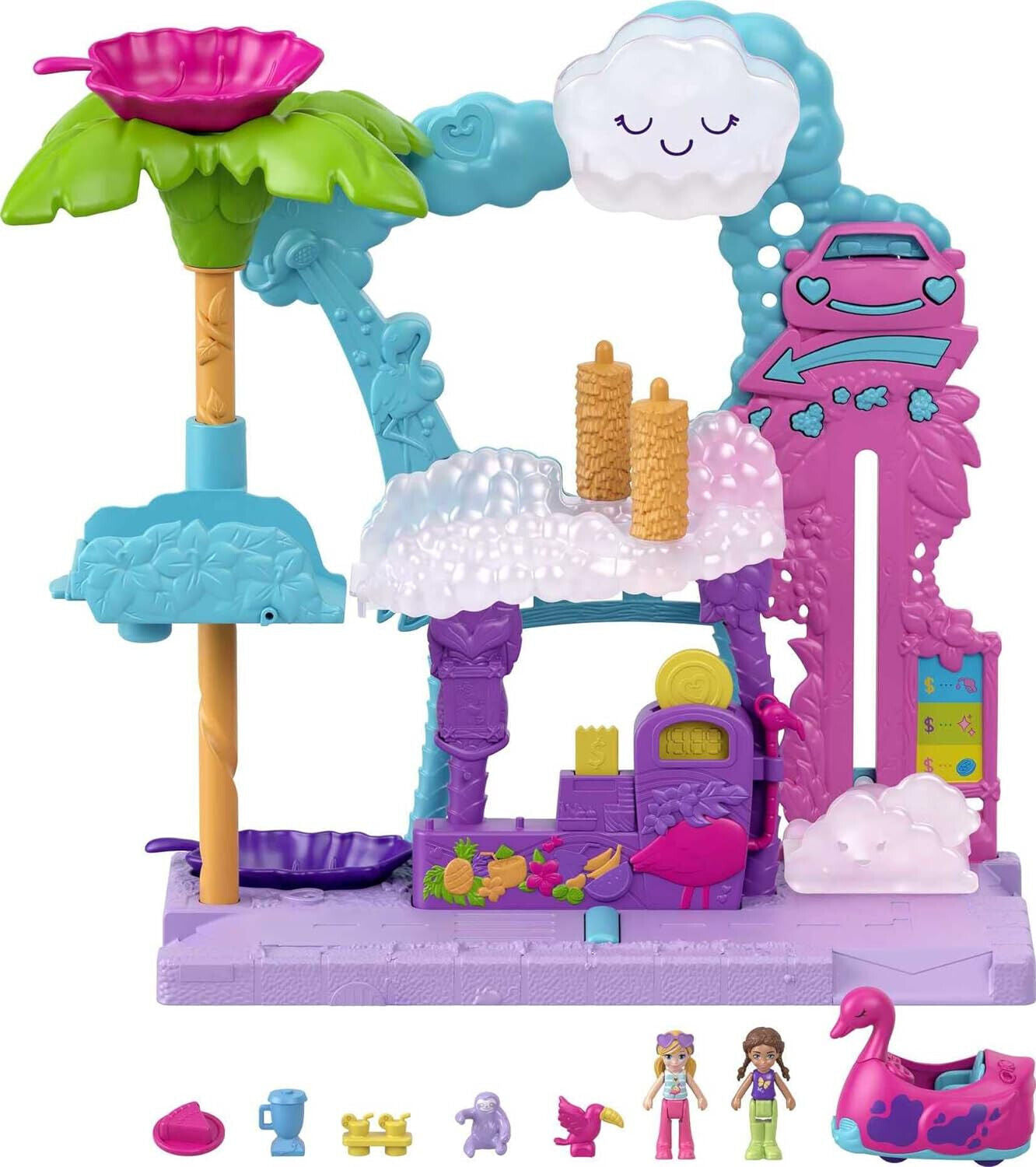 Polly Pocket Pollyville Flamingo Fun Car Wash Playset New Kids Xmas Toy Gift 4+