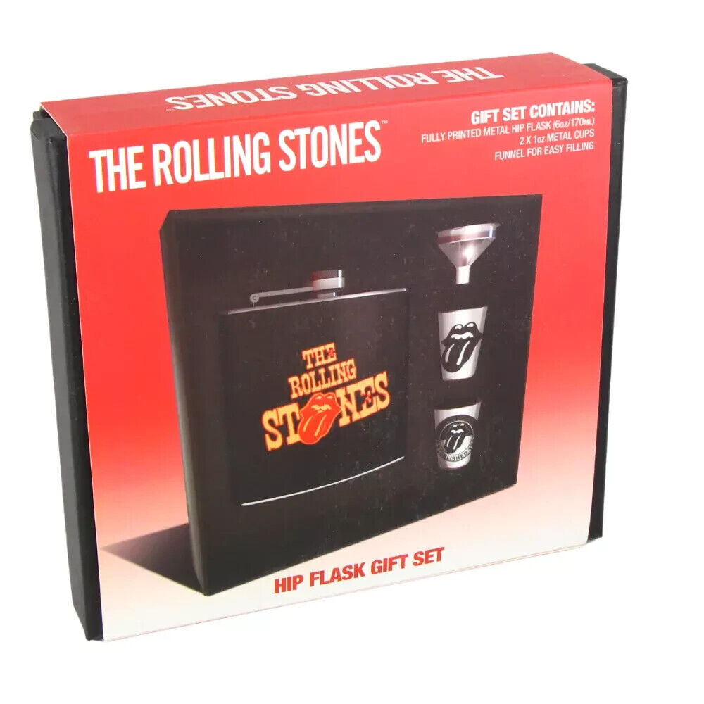 The Rolling Stones Printed Metal Hip Flask with 2 Metal Cups & Funnel Gift Set