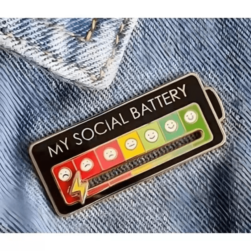 Metal My Social Battery Mood Brooch Pin Funny Interactive Enamel Badge Pins Gift