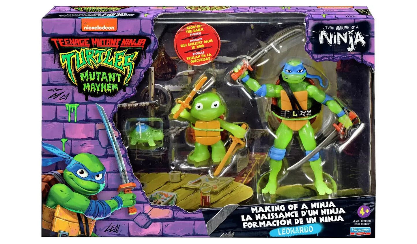 GLOW IN THE DARK TMNT Mutant Mayhem Making of a Ninja Leonardo Figure set 3pack