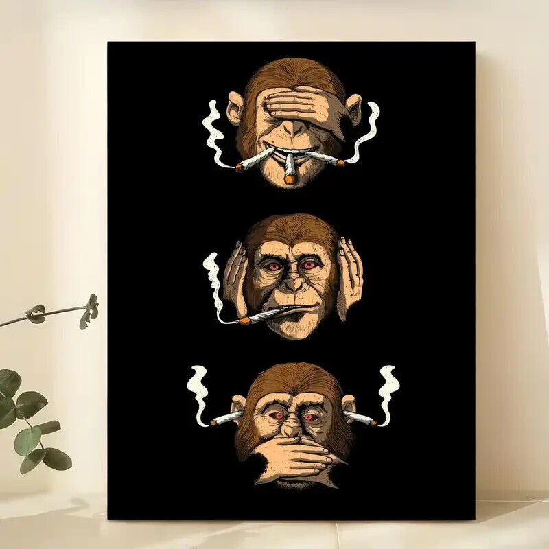 Large BLACK MONKEY JOINT Picture Canvas Wall Art GOTHIC DONT TALK LISTEN LOOK