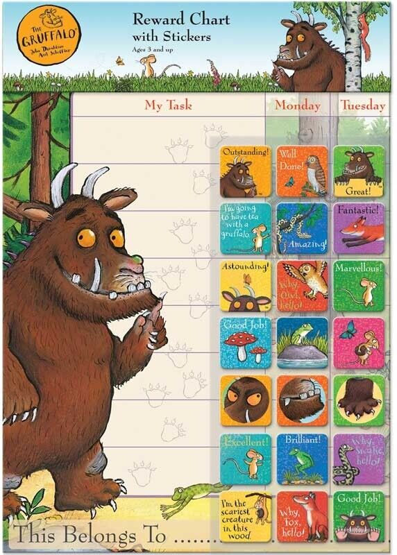 The Gruffalo Fun Stickers REWARD CHART PARTY SCENE SET FOIL JULIA DONALDSON
