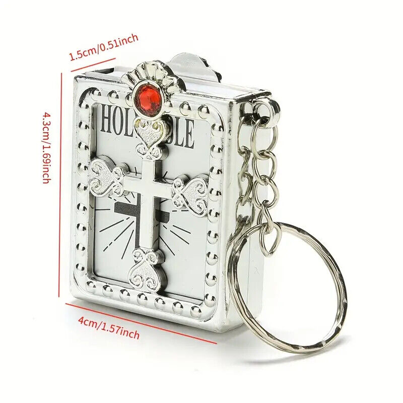 Mini Holy Bible Keyrings Keychain English Christian Jesus Cross Pray Pendant UK
