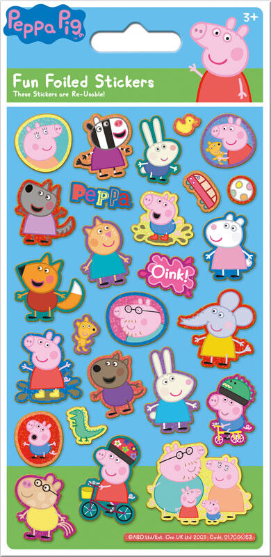 Peppa Pig BLUE Fun Foiled Stickers sheet PINK GREEN BRITAIN PARTY YOU CHOOSE