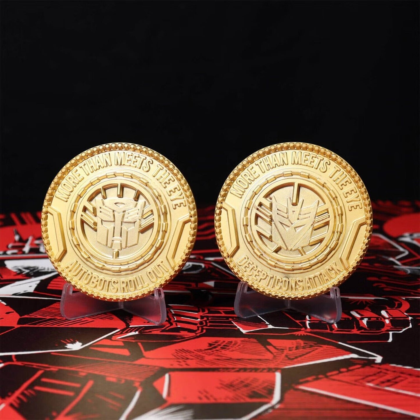 TRANSFORMERS AUTOBOT & DECEPTICON 24K GOLD PLATED SET OF MEDALLIONS LIMITED