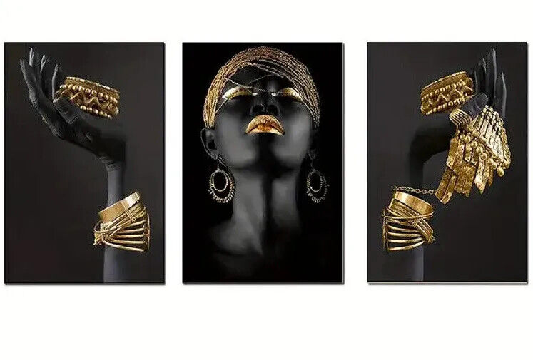 AFRICAN TRIBAL GOLD Modern Wall Art Print Canvas Poster Home JEWELRY BLACK EGYPT