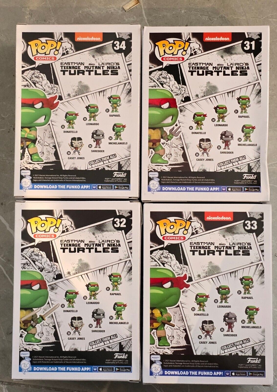 CHASE SET Teenage Muntant Ninja Turtles Funko Pop #31 #32 #33 #34 TMNT FULL