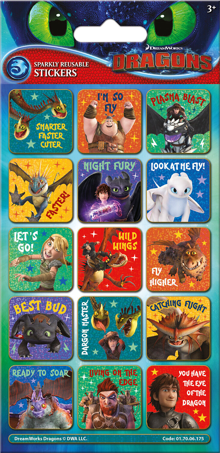 DRAGONS REWARD STICKERS FOILED SPARKLY REUSABLE FUN DREAMWORKS HOW TO TRAIN