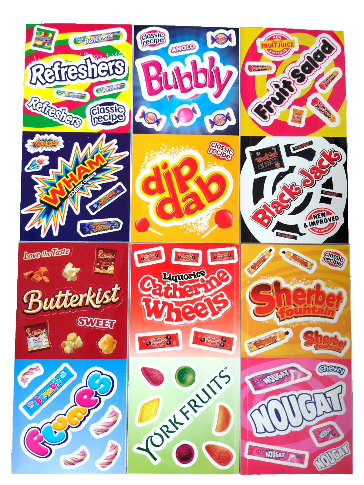 Old Fashioned Sweet Customised Stickers Refreshers Wham BlackJack Dipdab Flumps