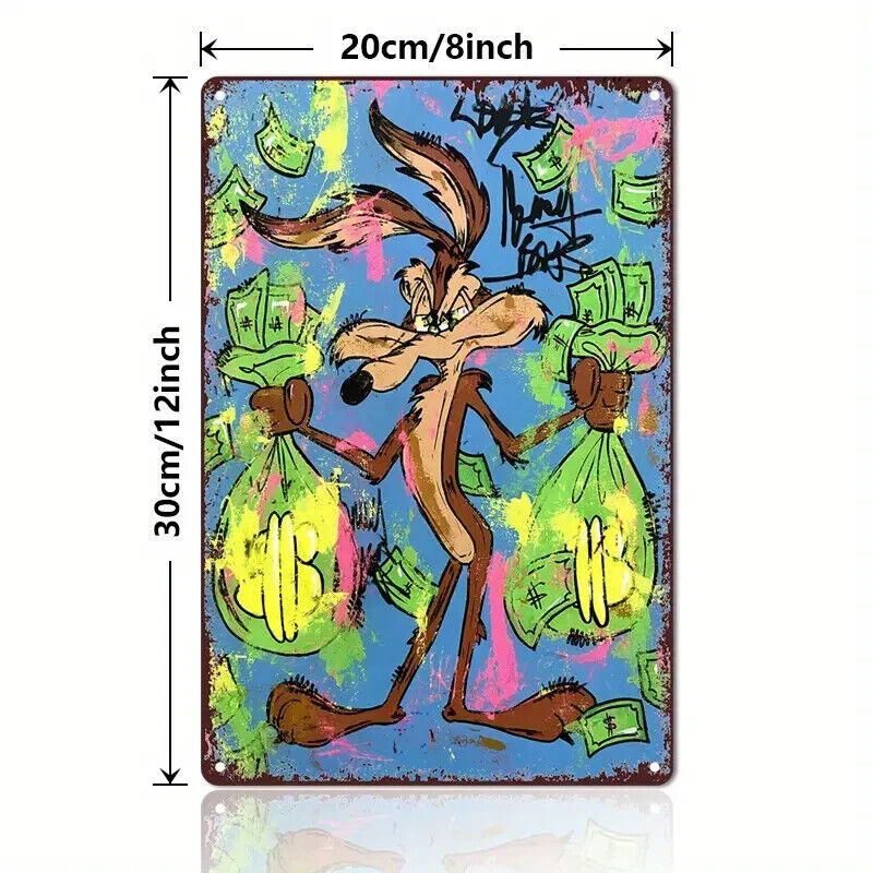 LOONY TUNES WILE E COYOTE MONEY CASH Tin Metal sign GIFT Art Deco Movie DOLLAR
