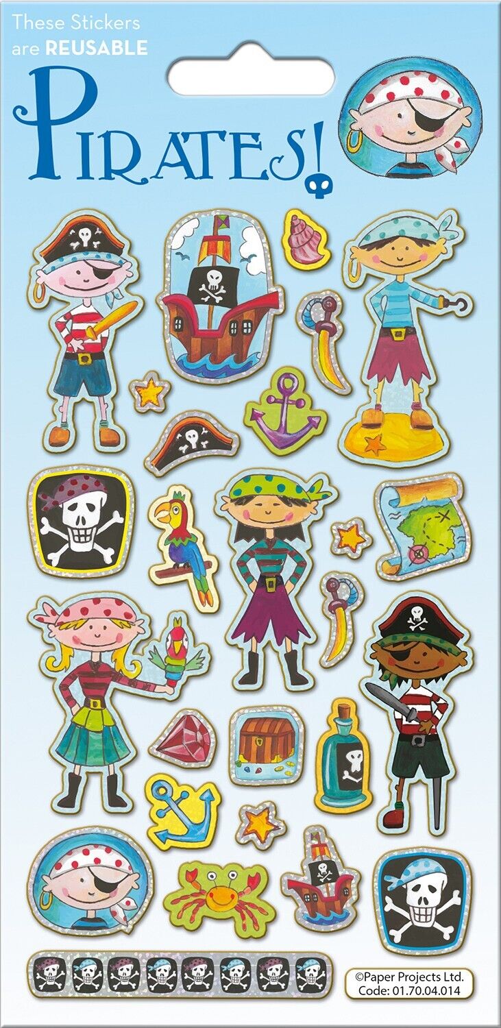 PIRATES STICKERS REUSABLE SPARKLY PARTY BAGS FUN FOILED BLUE JAKE PARROT