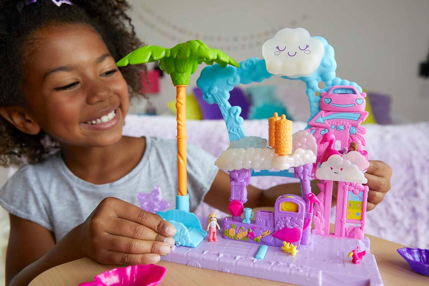 Polly Pocket Pollyville Flamingo Fun Car Wash Playset New Kids Xmas Toy Gift 4+