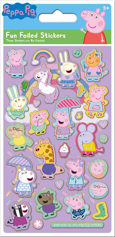 Peppa Pig BLUE Fun Foiled Stickers sheet PINK GREEN BRITAIN PARTY YOU CHOOSE