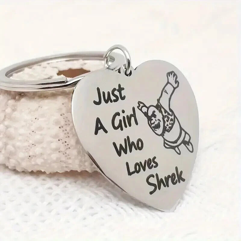 Just a girl who loves Shrek Pixar keyring Keychain DONKEY FIONA FAIRYTALE HEART