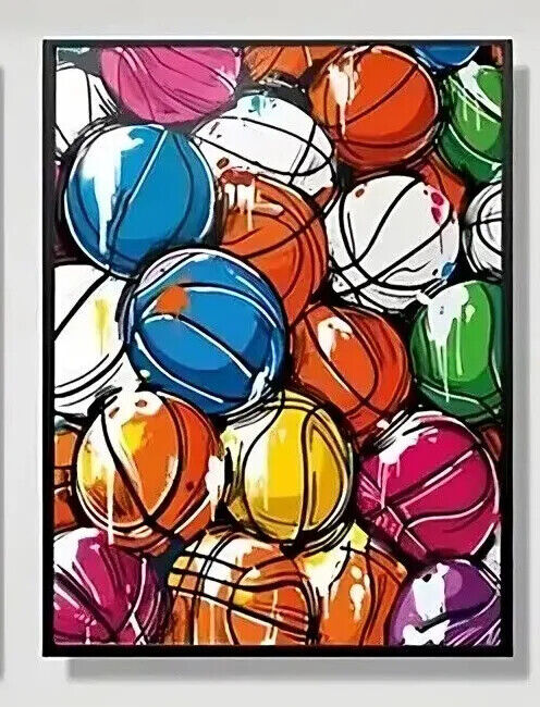 BASKETBALL NET SNEAKERS BALLS CANVAS Film Movie Art Wall PRINT SPORT MULTICOLOUR