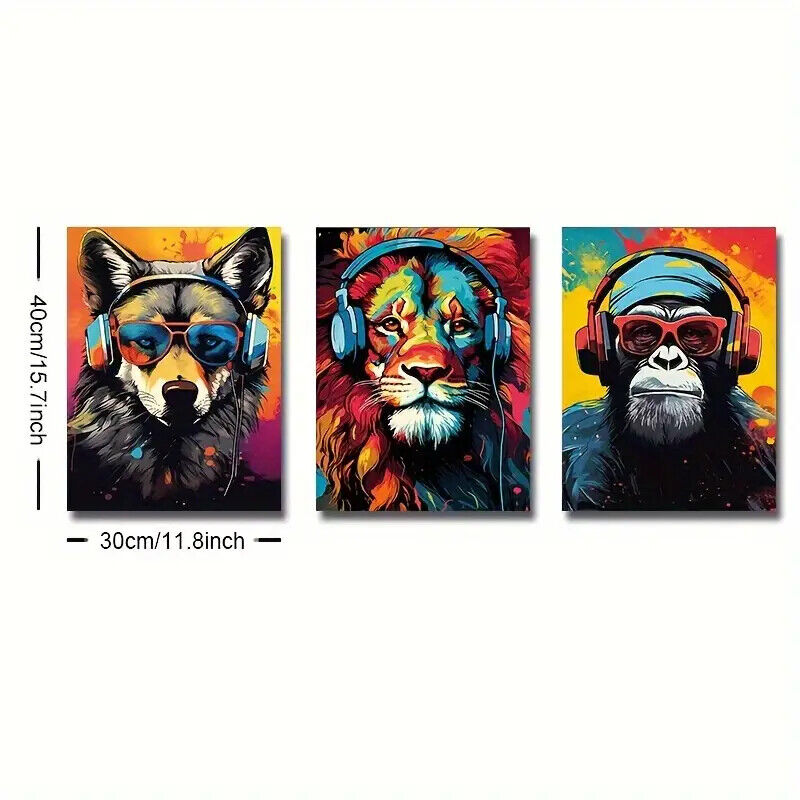 X LARGE ANIMAL Canvas Wall Art Movie Poster Print WOLF MONKEY LION BANKSY MULTI