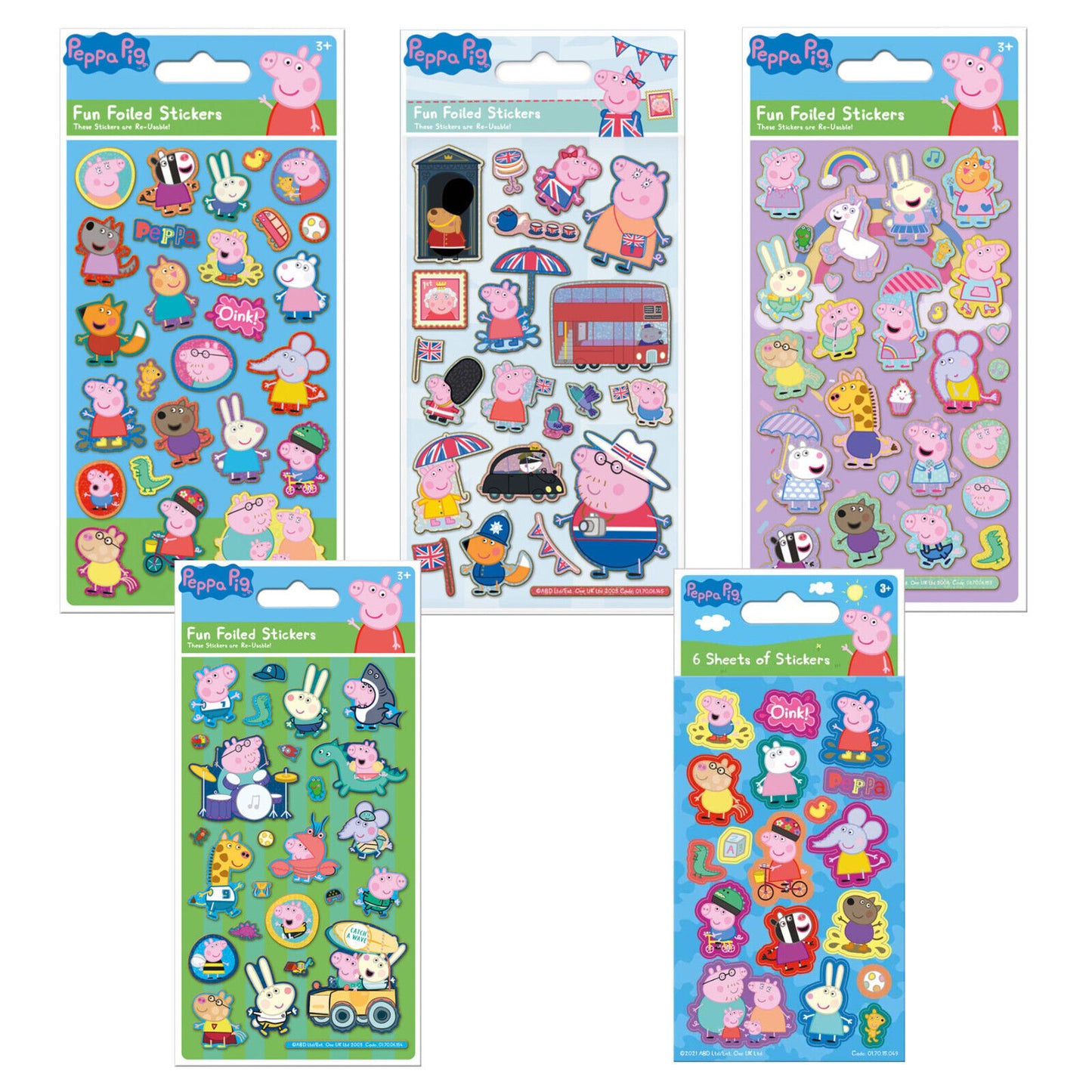 Peppa Pig BLUE Fun Foiled Stickers sheet PINK GREEN BRITAIN PARTY YOU CHOOSE