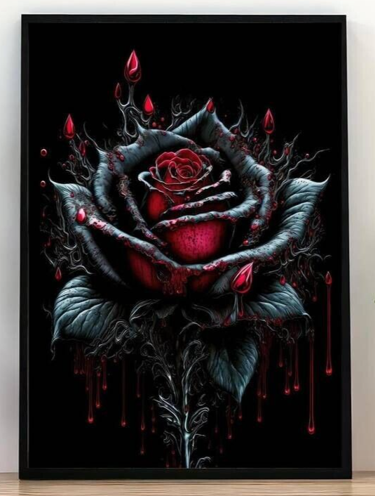 Large Black & RED Rose Photo Picture PRINT Canvas Wall Art GOTHIC BLOOD HORROR