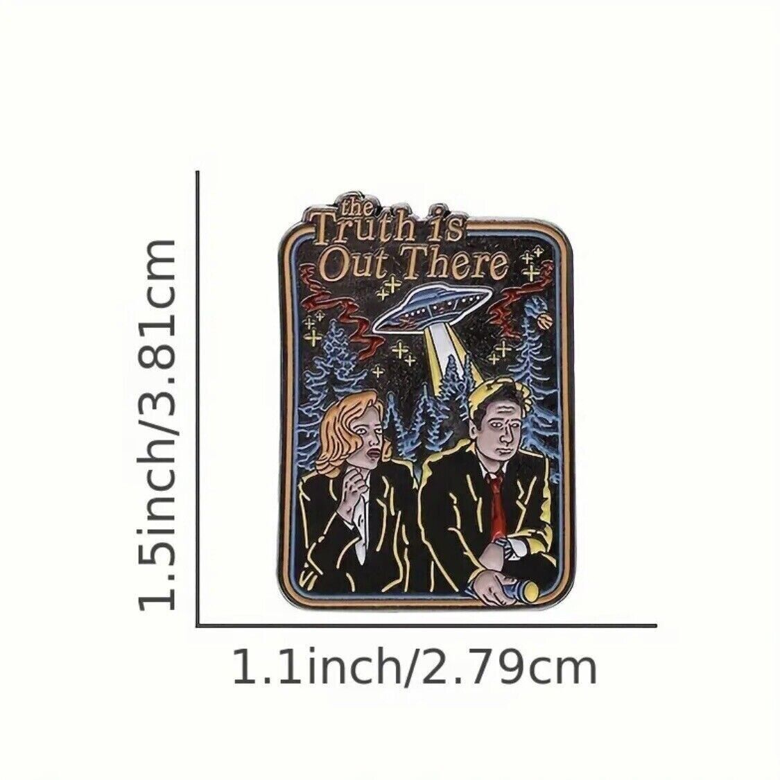 X Files Mulder & Scully Metal Enamel Pin Badge Brooch The Truth Is Out There UFO
