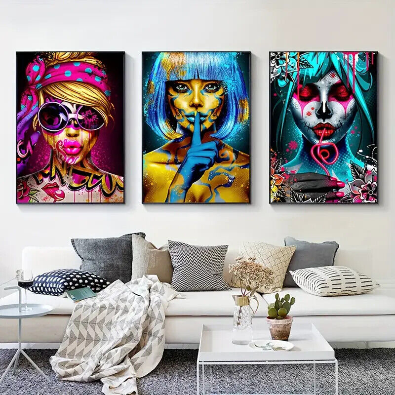 COMIC RETRO WOMEN POP ART CANVAS WALL ART PICTURE PRINT LOLLIPOP FUNKY BRIGHT