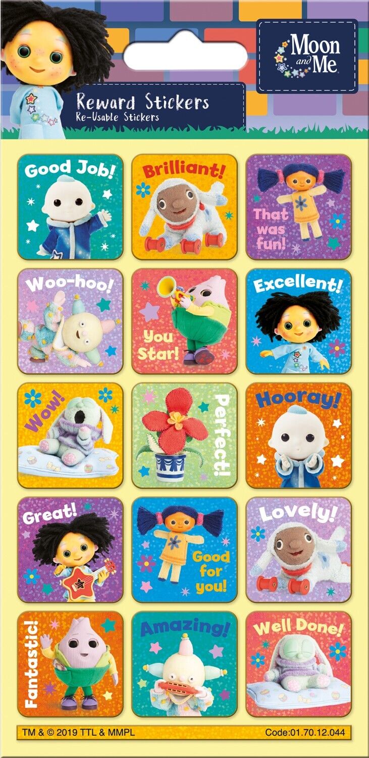 MOON & ME REWARD STICKERS FOILED SPARKLY REUSABLE FUN CBEEBIES PEPE NANA ONION