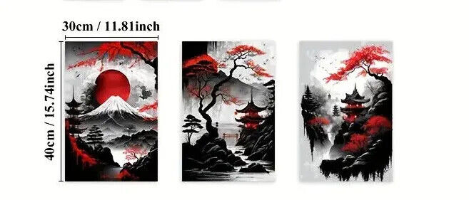 LARGE Japanese Samurai Canvas Wall Art Picture Unframed Stunning SCENE RED BLACK