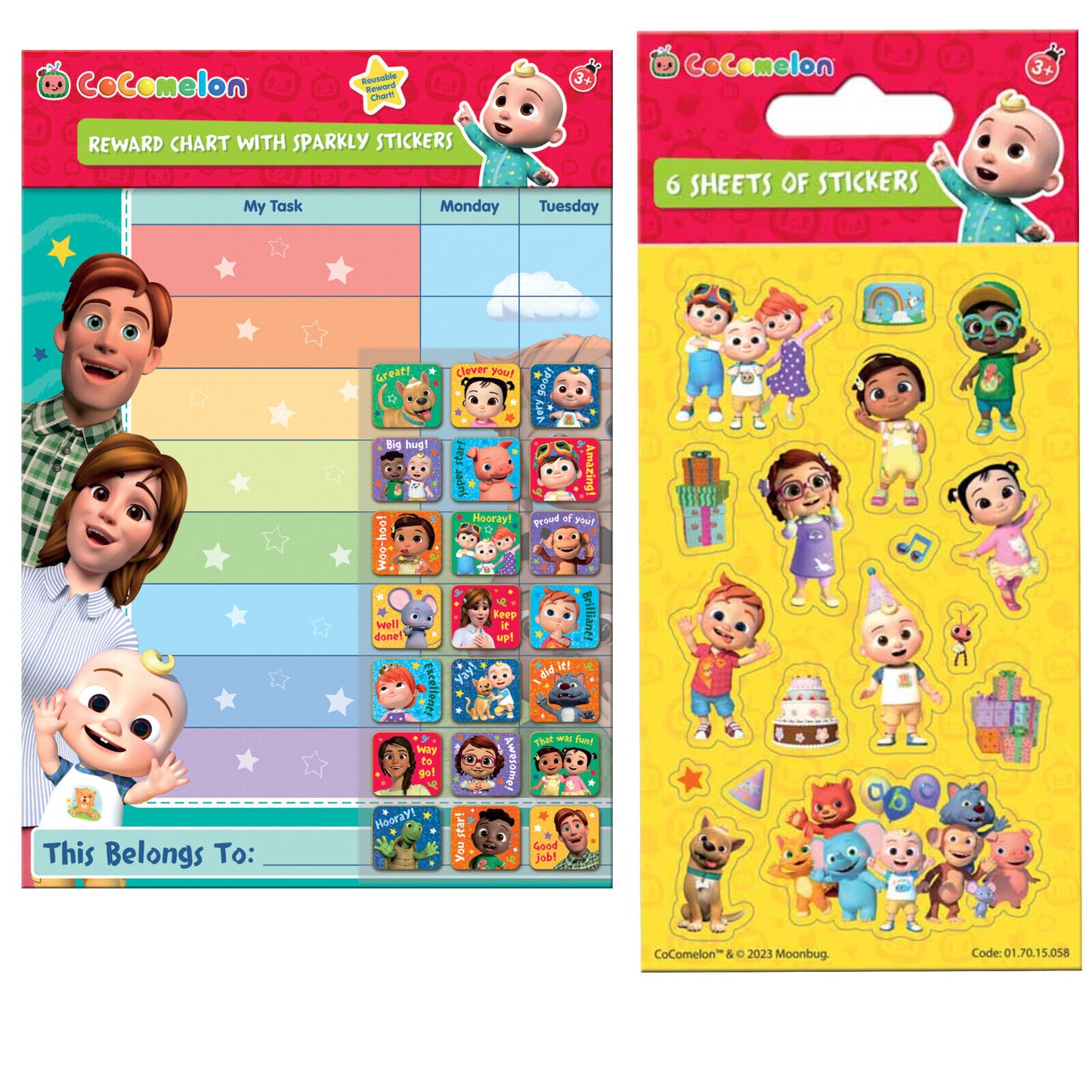 CoCoMelon Reward Chart with 56 Stickers & 6 SHEET SET YOU CHOOSE