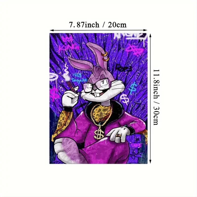 BUGS BUNNY DOLLAR BOSS GRAFFITI UNFRAMED CANVAS GANGSTER POSTER PRINT PURPLE