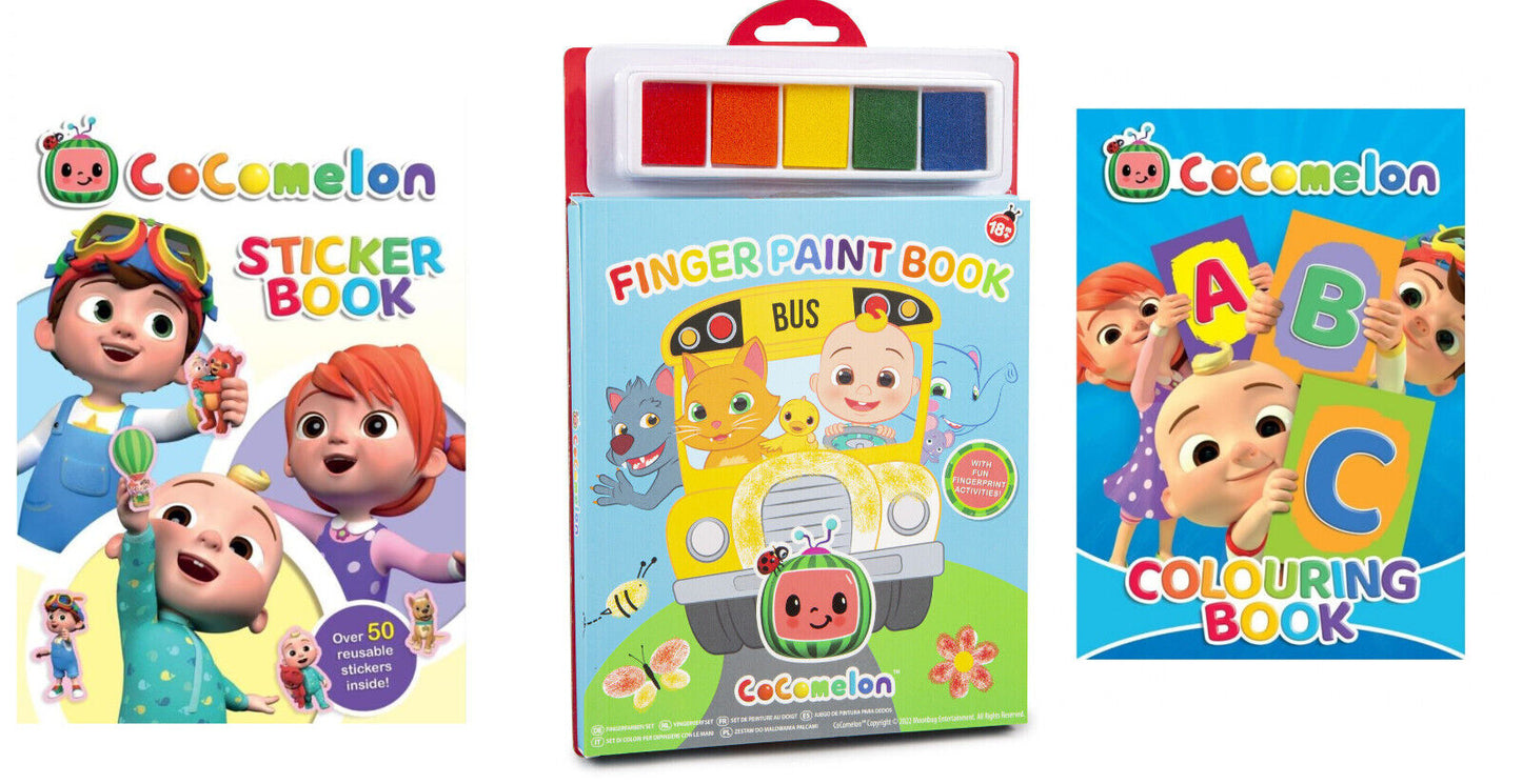 CoComelon Finger Paint Book Set COLOURING BOOK & STICKER BOOK SETS YOU CHOOSE