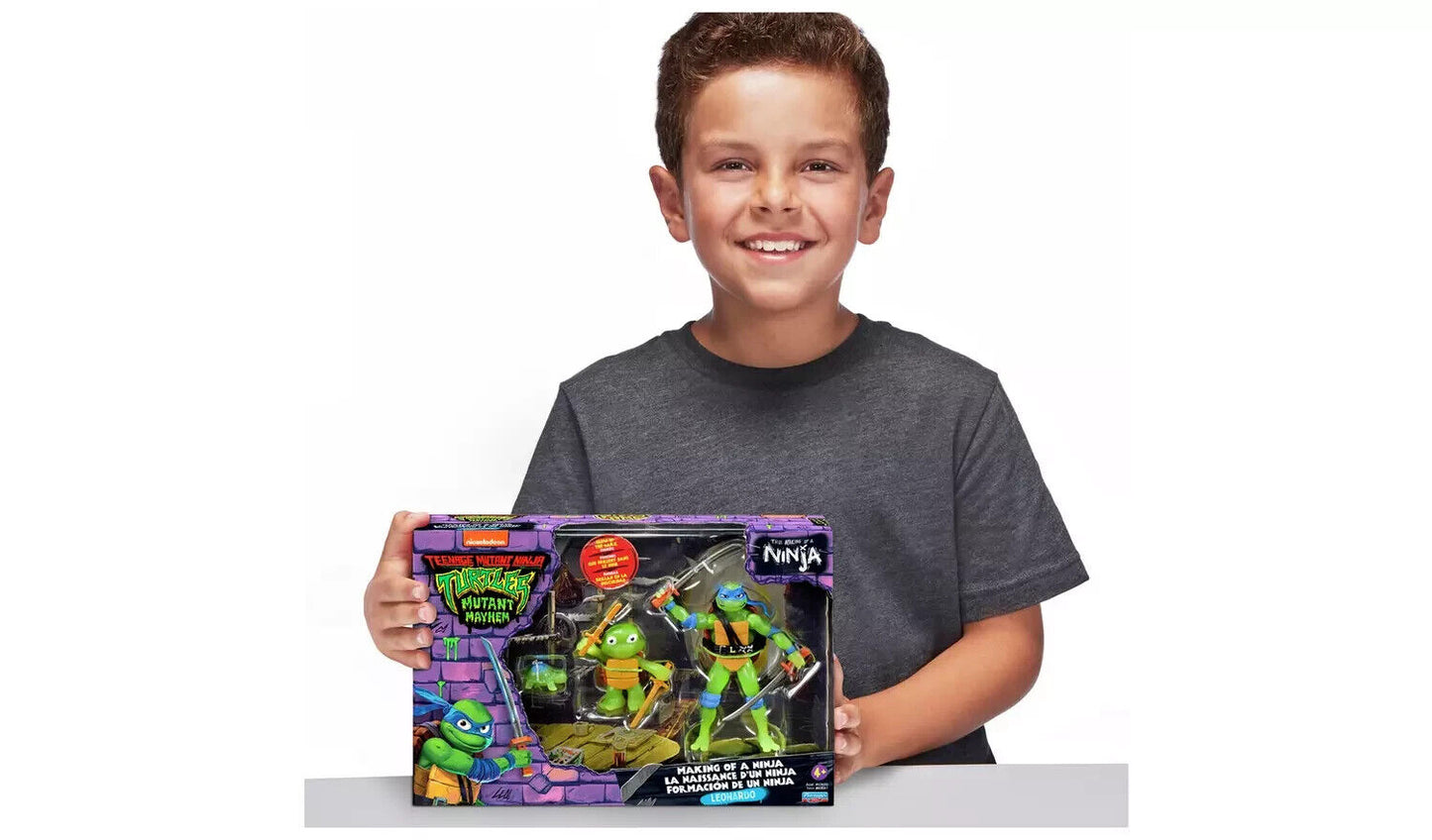 GLOW IN THE DARK TMNT Mutant Mayhem Making of a Ninja Leonardo Figure set 3pack