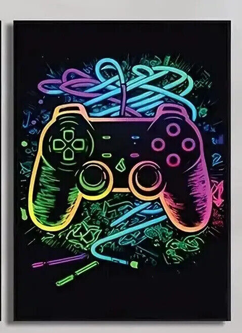 MUSIC GAMER Canvas Art Pictures Large VIRTUAL PC NEON DJ HEADPHONES PS5 PS4