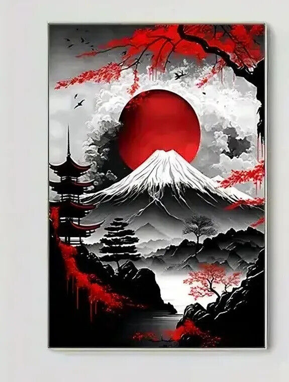 Japanese Samurai Canvas Wall Art Picture Unframed Stunning SCENE RED BLACK