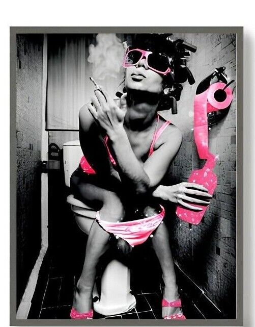 Luodroduo Fashion Wall Art Bathroom CANVAS Prints Pink BLACK Glam GLITTER WOMEN