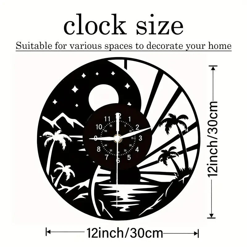 BEACH PALM TREES HOLIDAY SUNSET Vinyl Wall Clock Record Clock Decor Watch