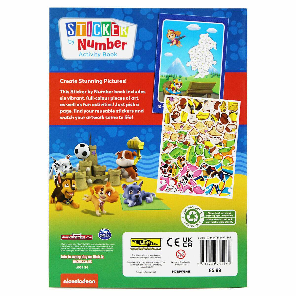 Paw Patrol Sticker by Numbers Book Kids Creative Activity Toy Learning Skye