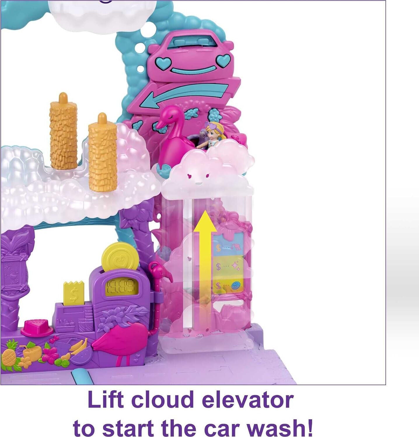 Polly Pocket Pollyville Flamingo Fun Car Wash Playset New Kids Xmas Toy Gift 4+