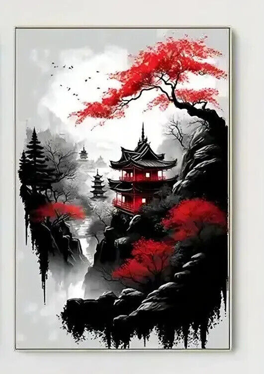 Japanese Samurai Canvas Wall Art Picture Unframed Stunning SCENE RED BLACK