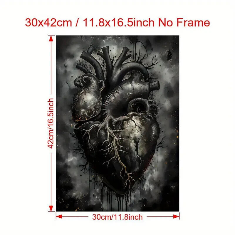 Large GREYSCALE HUMAN HEART MEDICAL Picture Canvas Wall Art GOTHIC BLOOD HORROR