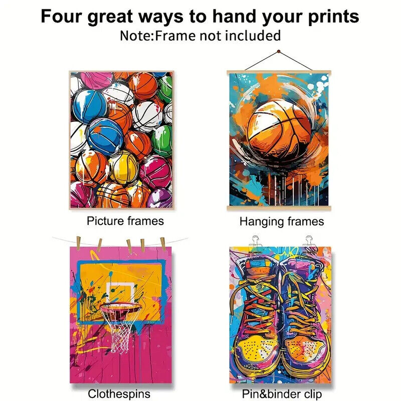 BASKETBALL NET SNEAKERS BALLS CANVAS Film Movie Art Wall PRINT SPORT MULTICOLOUR