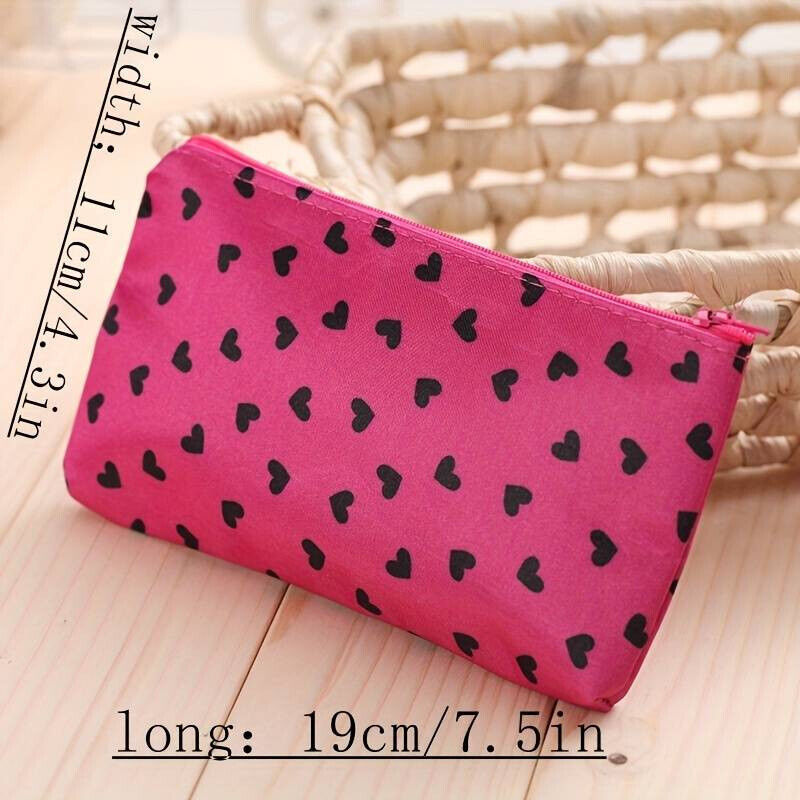 Heart Pattern Zip Makeup Bag Fashion Design Cosmetic Pouch Carry Purse BLACK