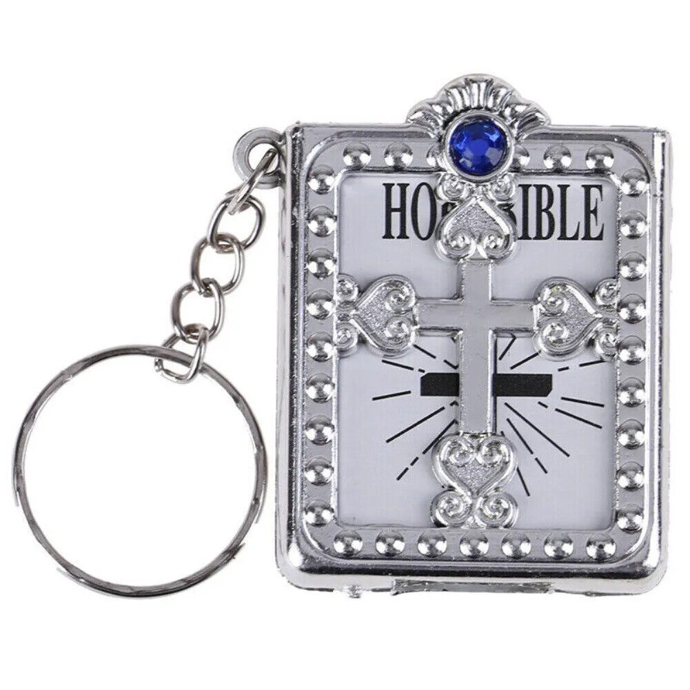 Mini Holy Bible Keyrings Keychain English Christian Jesus Cross Pray Pendant UK