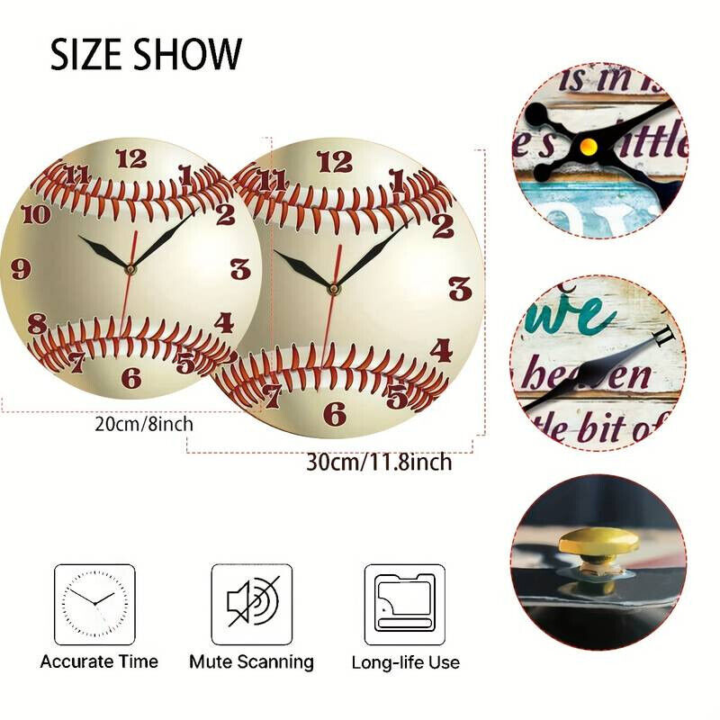 Baseball Wall Clock 12" Sports Clock Man Cave MOM CAVE Sports Decour NIB