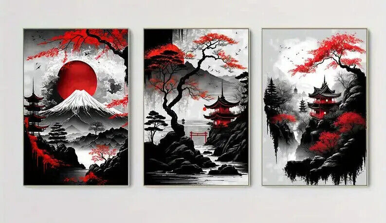 Japanese Samurai Canvas Wall Art Picture Unframed Stunning SCENE RED BLACK