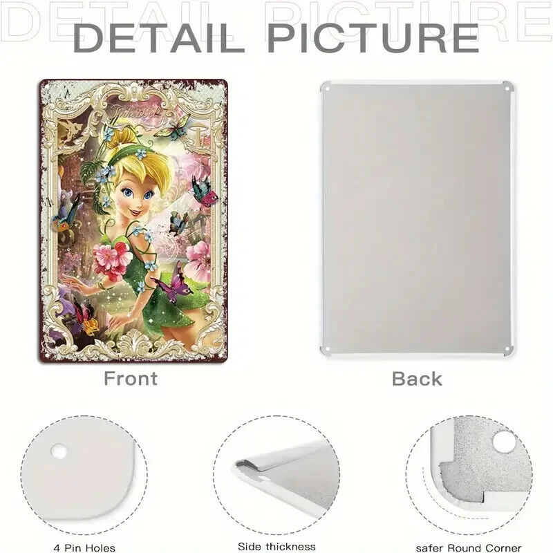 DISNEYS TINKER BELL GIRLS YELLOW Tin Metal sign GIFT Art Deco Movie FLORAL