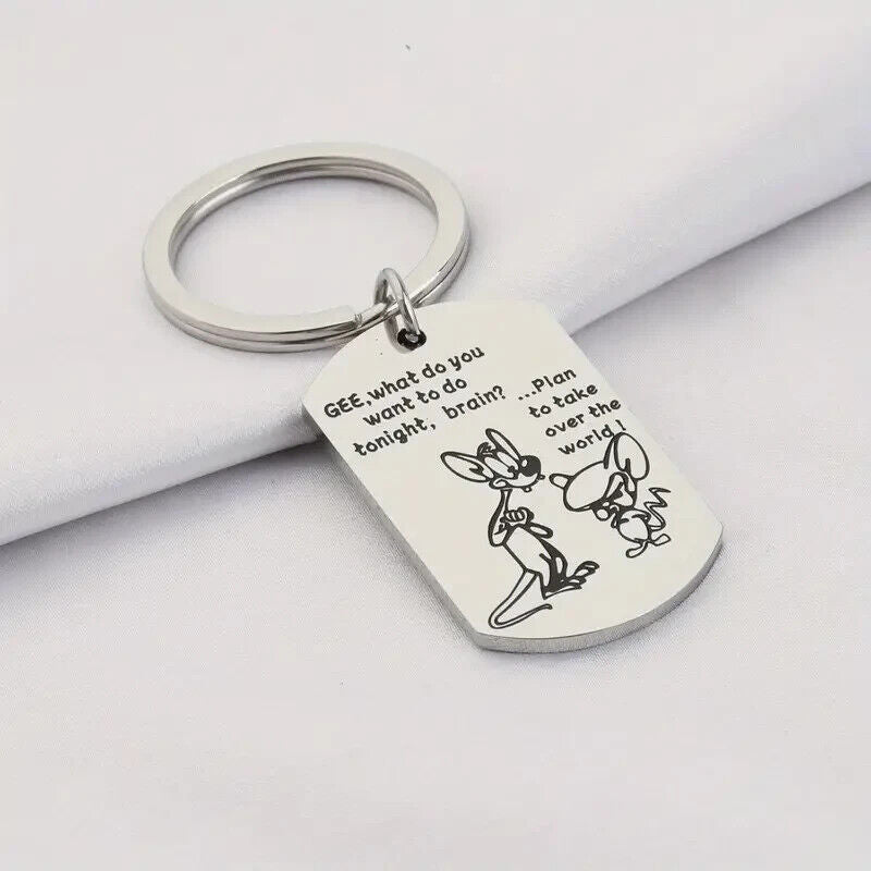PINKY AND THE BRAIN Keyring KEYRING NICKELODEON SILVER TAKE OVER THE WORLD GEE