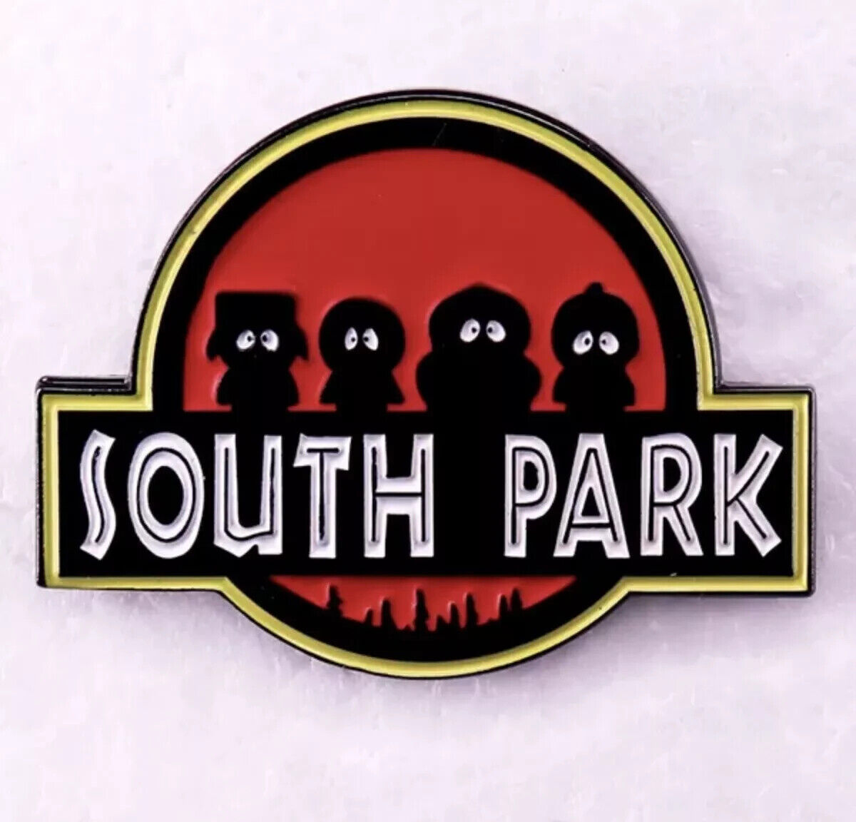 SOUTH PARK CHARACTER ENAMEL PIN BADGE JURASSIC PARK LOGO KYLE CARTMAN KENNY STAN